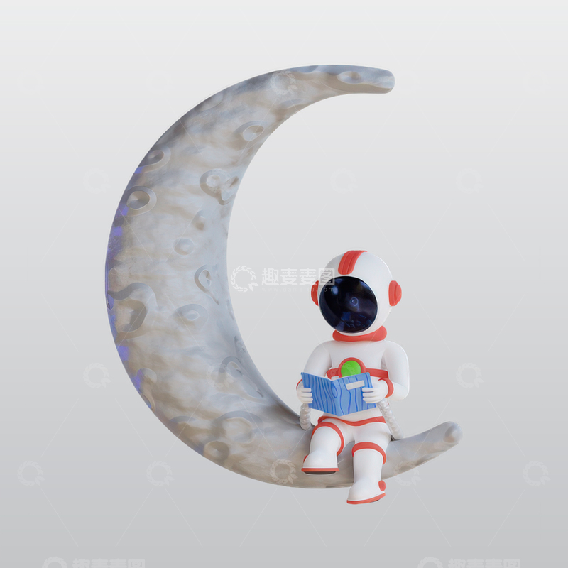 源文件下载【趣麦麦图】宇航员阅读书在月球3D插图blend模型