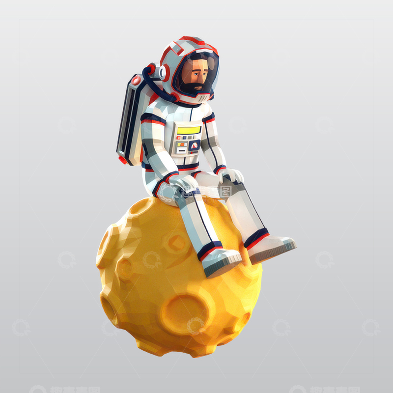 源文件下载【趣麦麦图】坐在月球悲伤的宇航员3Dblend模型
