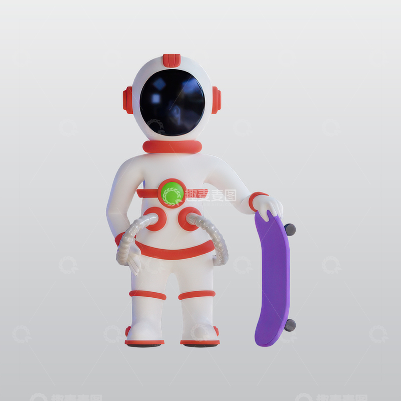 源文件下载【趣麦麦图】宇航员站在滑板3D插图blend模型图标