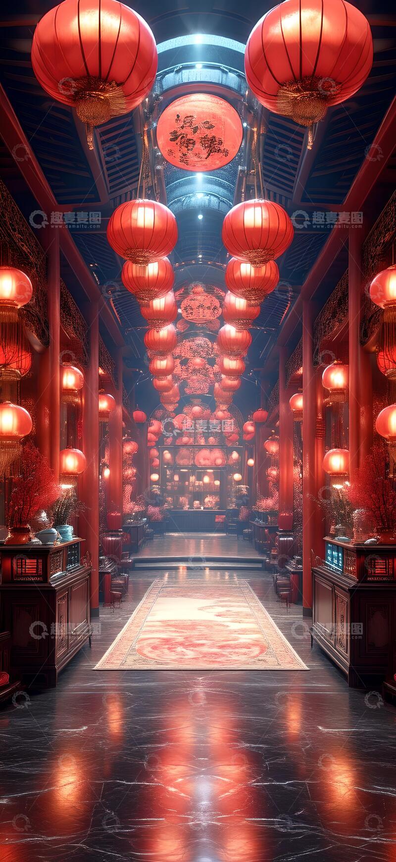 高清大图下载【趣麦麦图】3D渲染中国风主题电商展台1