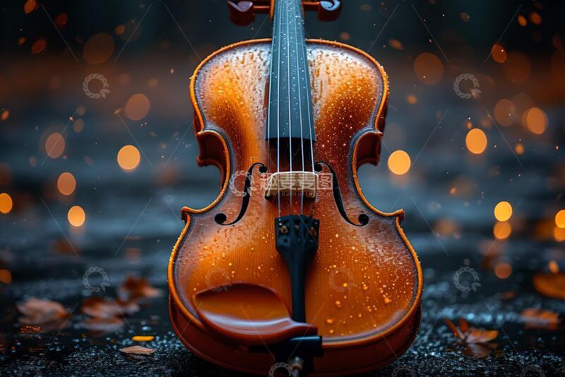 高清大图下载【趣麦麦图】黑色背景上的小提琴1