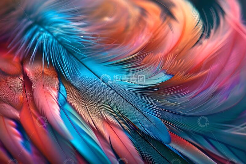 高清大图下载【趣麦麦图】高饱和彩色羽毛特写壁纸1