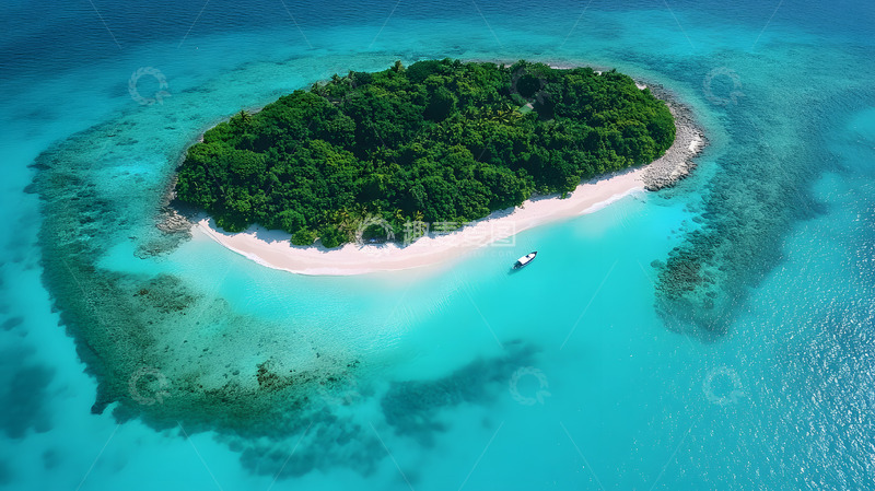 高清大图下载【趣麦麦图】蓝色大海上的绿色海岛