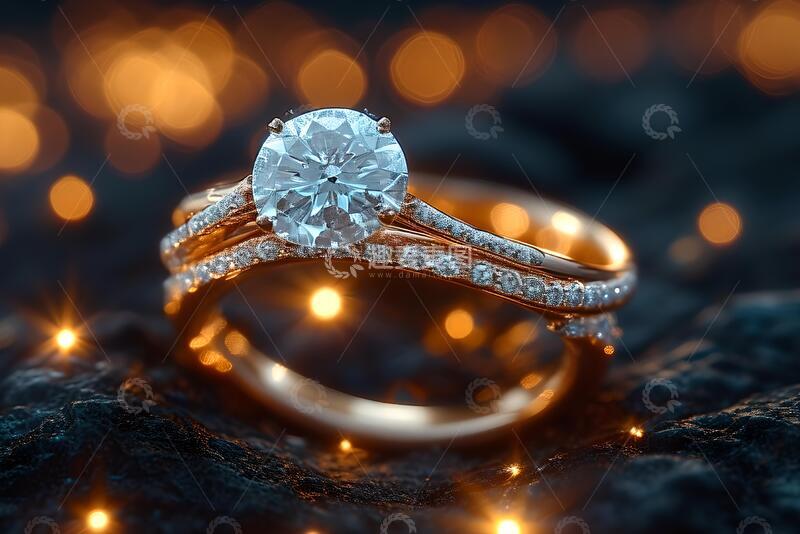 高清大图下载【趣麦麦图】黑色背景上的女性结婚钻石戒指