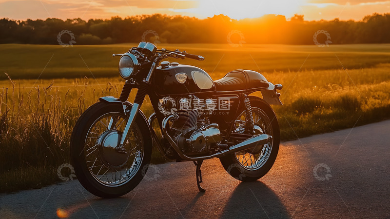 高清大图下载【趣麦麦图】傍晚野外的摩托车摆拍1