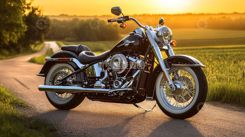 高清大图下载【趣麦麦图】傍晚野外的摩托车摆拍