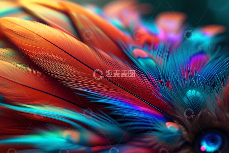 高清大图下载【趣麦麦图】高饱和彩色羽毛特写壁纸3