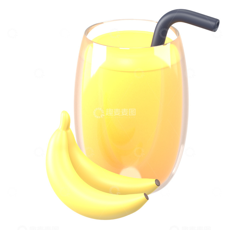 高清大图下载【趣麦麦图】香蕉汁3D卡通图标海报免抠透明png素材