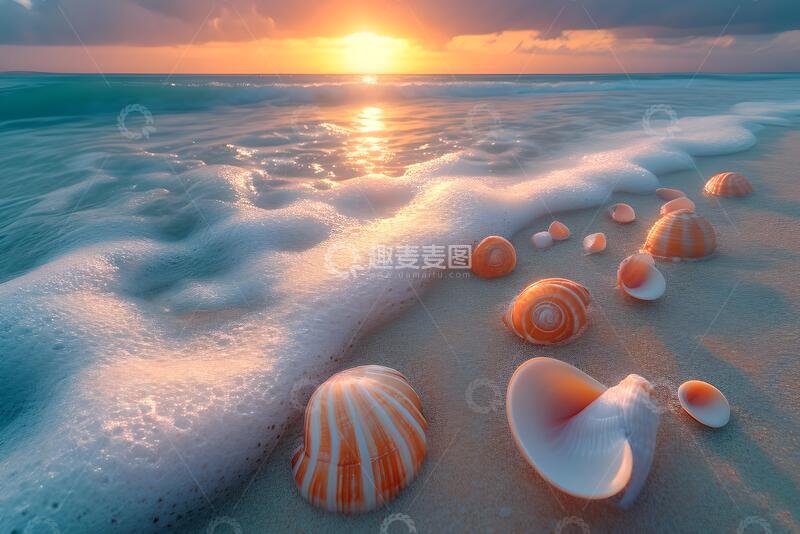 高清大图下载【趣麦麦图】高角度拍摄沙滩上的贝壳3
