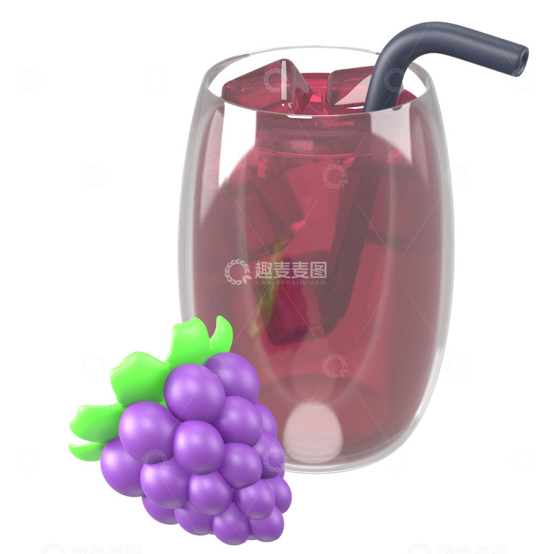 高清大图下载【趣麦麦图】葡萄汁3D卡通图标海报免抠透明png素材