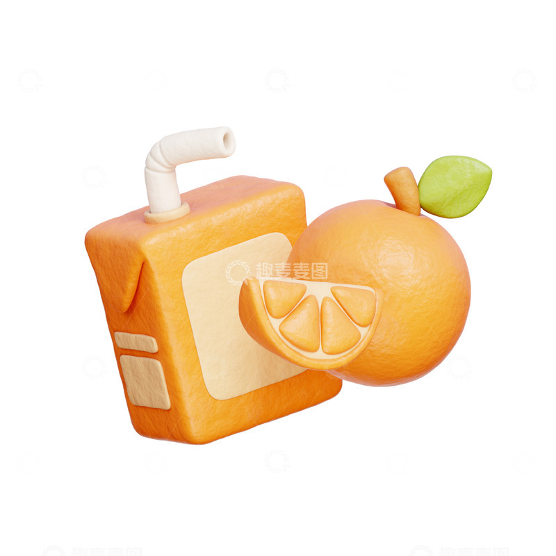 高清大图下载【趣麦麦图】橙汁盒3D卡通图标海报免抠透明png素材