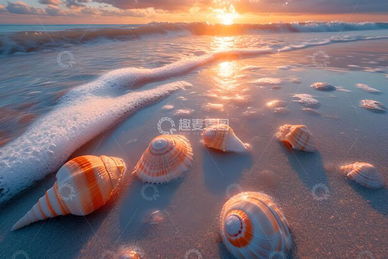 高清大图下载【趣麦麦图】高角度拍摄沙滩上的贝壳2