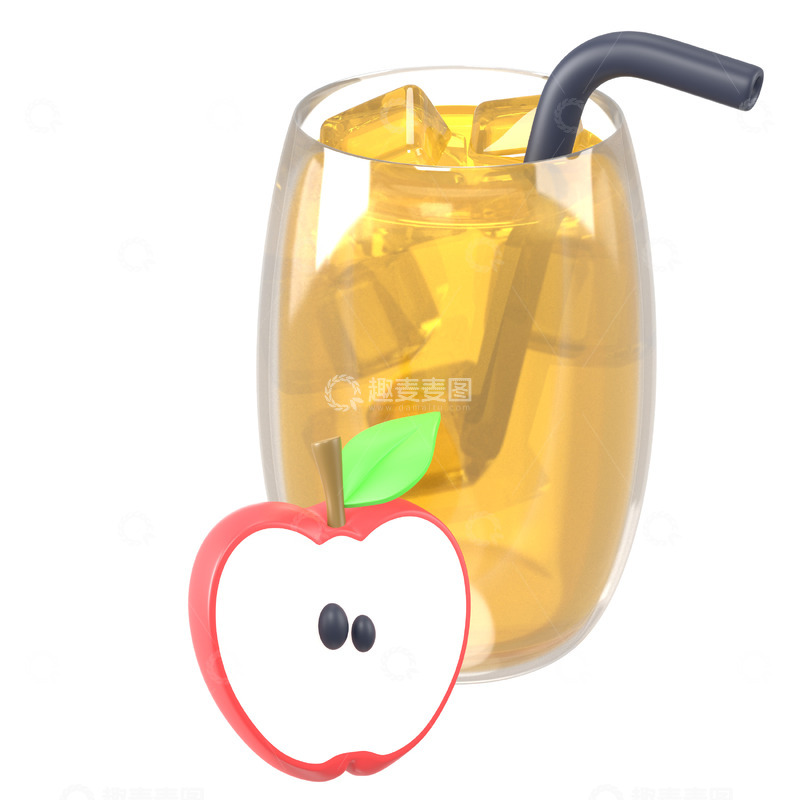 高清大图下载【趣麦麦图】苹果汁3D卡通图标海报免抠透明png素材