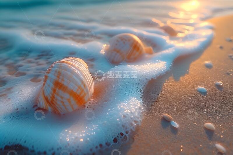 高清大图下载【趣麦麦图】高角度拍摄沙滩上的贝壳