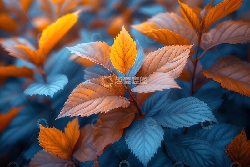 高清大图下载【趣麦麦图】高关键图像的叶子颜色转换成柔和的蓝色2