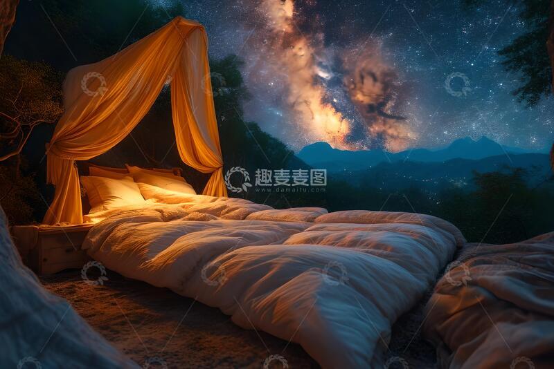 高清大图下载【趣麦麦图】星空下的户外空床