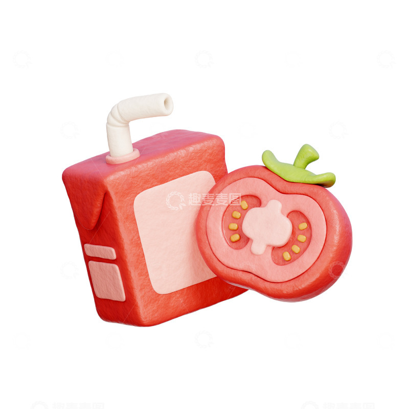 高清大图下载【趣麦麦图】番茄汁盒3D卡通图标免抠透明png素材