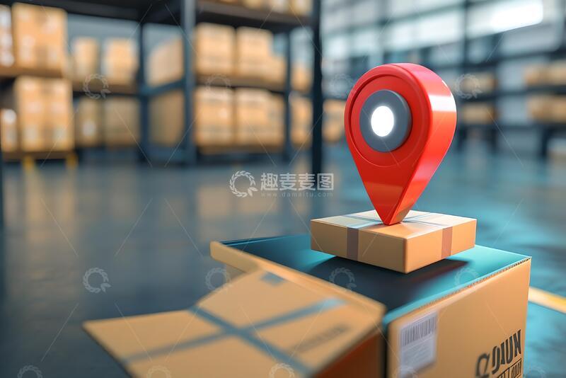 高清大图下载【趣麦麦图】快递箱上的定位图标三维图形1