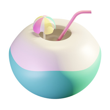 椰子饮品3D卡通插画免抠透明png素材