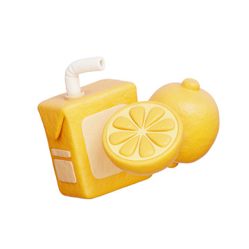柠檬汁盒3D卡通图标免抠透明png素材