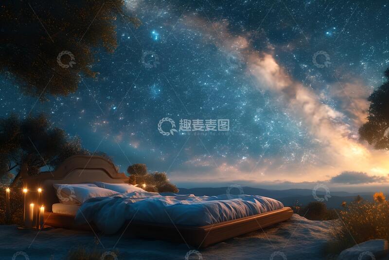 高清大图下载【趣麦麦图】星空下的户外空床2