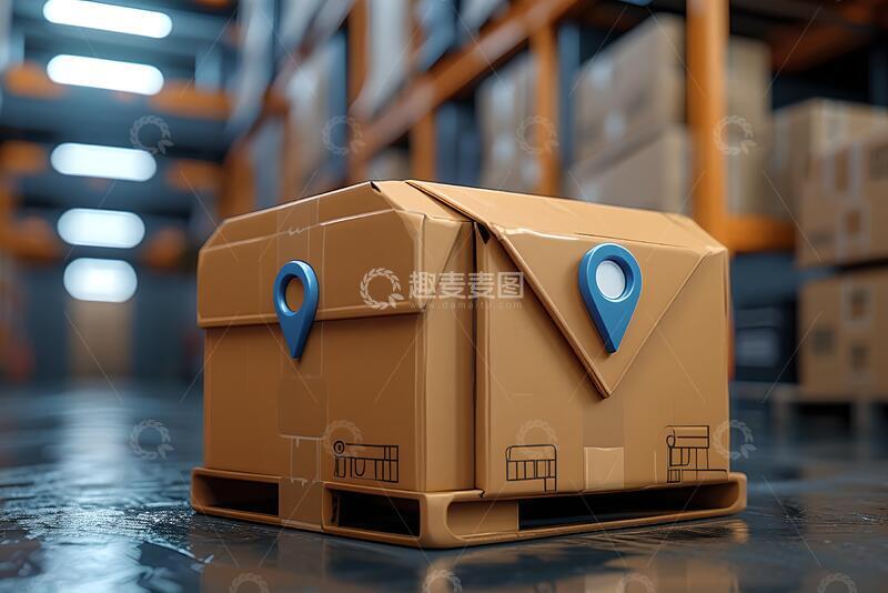 高清大图下载【趣麦麦图】快递箱上的定位图标三维图形