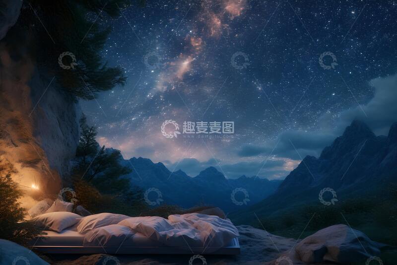 高清大图下载【趣麦麦图】星空下的户外空床3