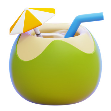 椰子水3D卡通图标海报免抠透明png素材