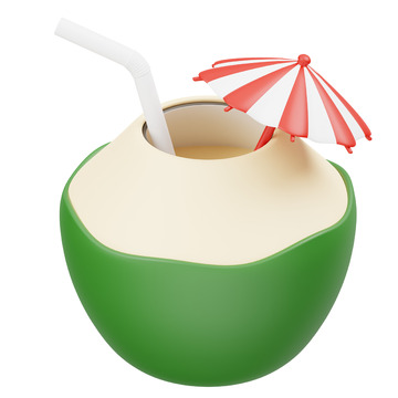 椰子饮品3D卡通图标免抠透明png素材1