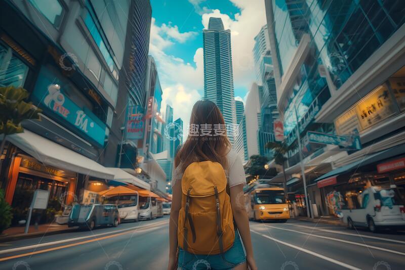 高清大图下载【趣麦麦图】一名女游客在新加坡街头旅游2
