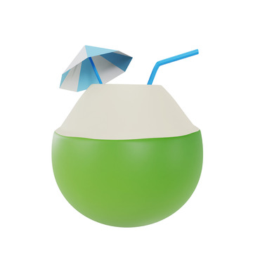 椰子饮品3D卡通图标免抠透明png素材2