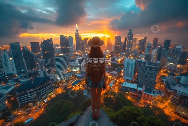 高清大图下载【趣麦麦图】一名女游客在新加坡街头旅游1
