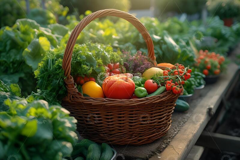 高清大图下载【趣麦麦图】一篮子新鲜采摘的农产品在自家的城市花园3