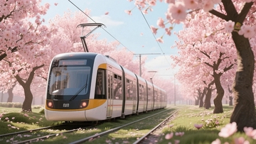 春天穿过樱花林的电车4