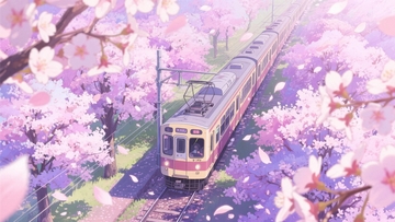 春天穿过樱花林的电车6