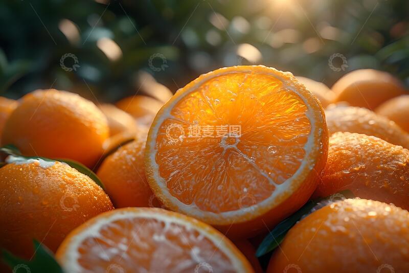 高清大图下载【趣麦麦图】一半橘子放在那堆橘子上2