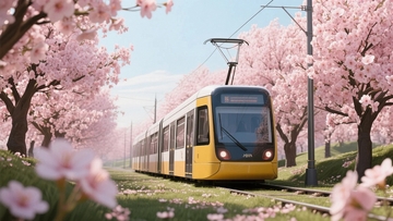 春天穿过樱花林的电车2