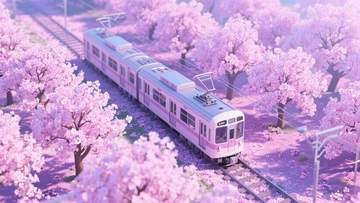 春天穿过樱花林的电车1