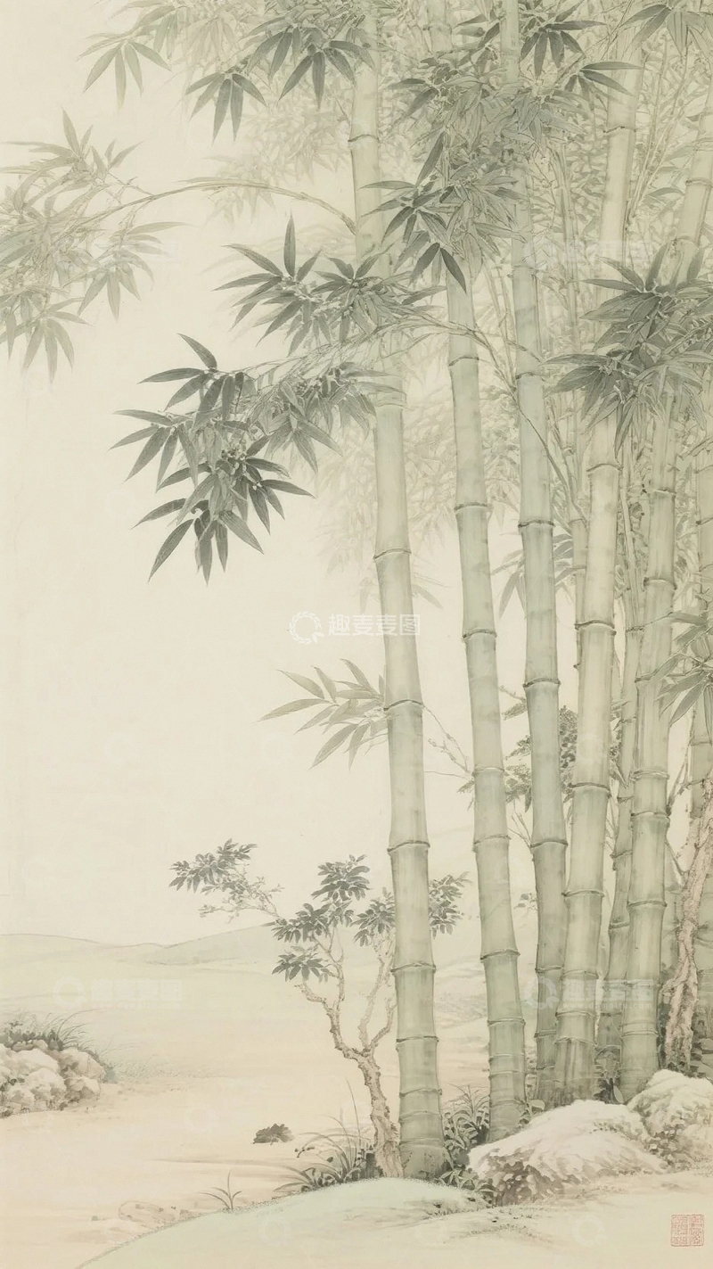 高清大图下载【趣麦麦图】新工笔绘画艺术竹林1