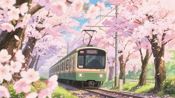 春天穿过樱花林的电车7