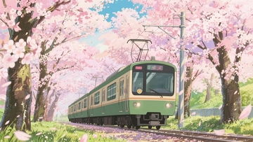 春天穿过樱花林的电车8
