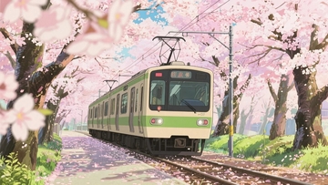 春天穿过樱花林的电车5