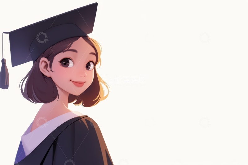 高清大图下载【趣麦麦图】卡通简约穿着学士服的女孩