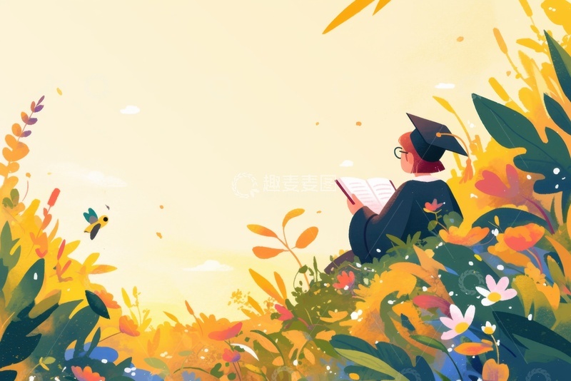 高清大图下载【趣麦麦图】手绘简约花丛毕业生