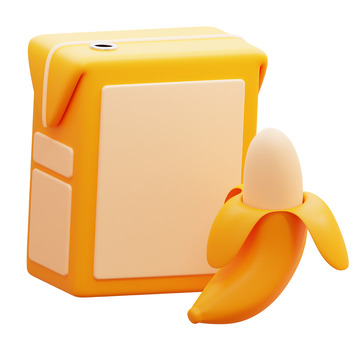 香蕉汁盒3D卡通图标免抠透明png素材