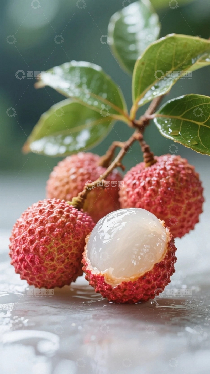 高清大图下载【趣麦麦图】树枝上成熟的新鲜荔枝1