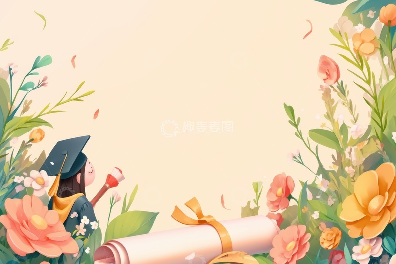 高清大图下载【趣麦麦图】手绘简约毕业季花草背景
