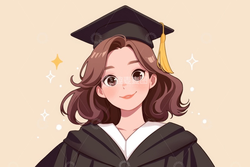 高清大图下载【趣麦麦图】手绘可爱的美女毕业生