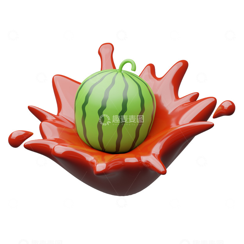 高清大图下载【趣麦麦图】西瓜汁3D卡通图标免抠透明png图片素材