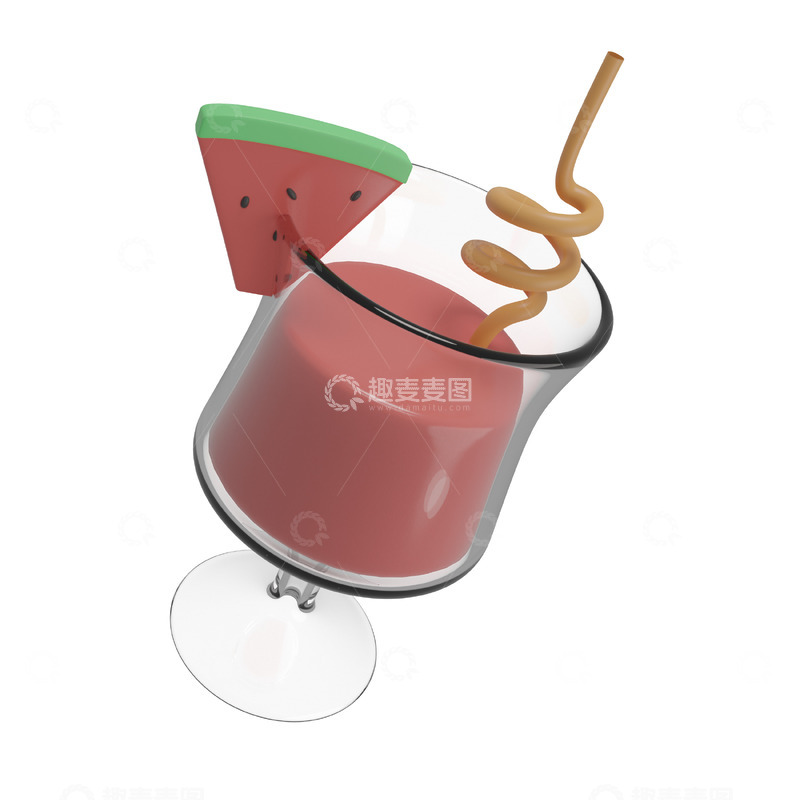 高清大图下载【趣麦麦图】西瓜汁3D卡通插画免抠透明png图片素材1